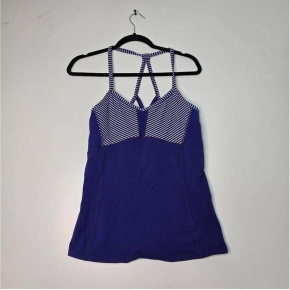 Athleta Striped Racerback Tank Top Purple White Medium Built-In Bra Size Midium - Picture 1 of 9